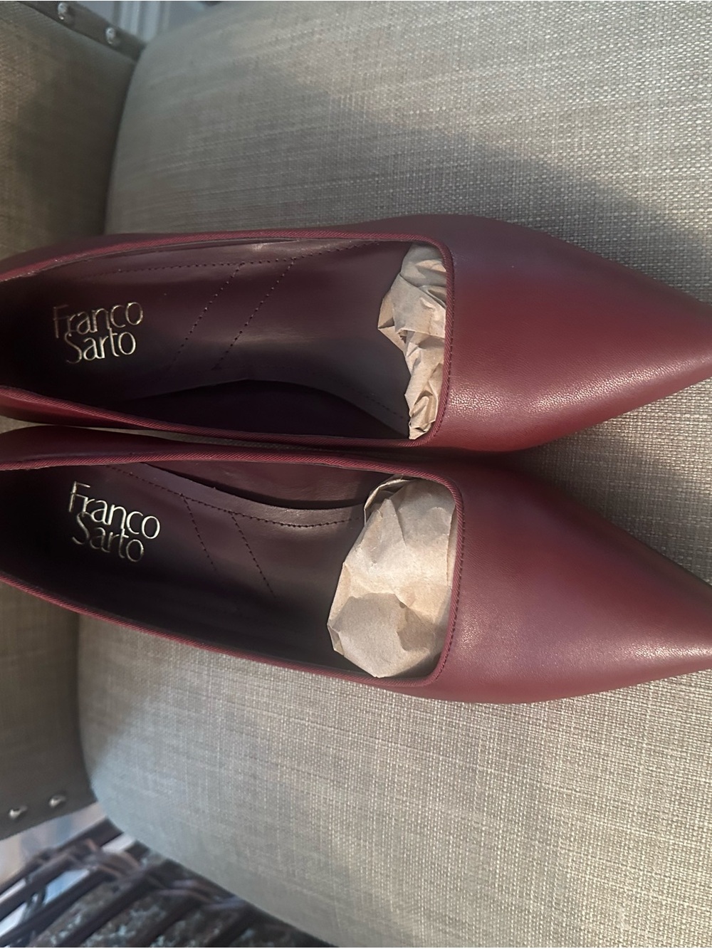 Franco Sarto Women's Maroon Pointed-Toe Leather kitten heels